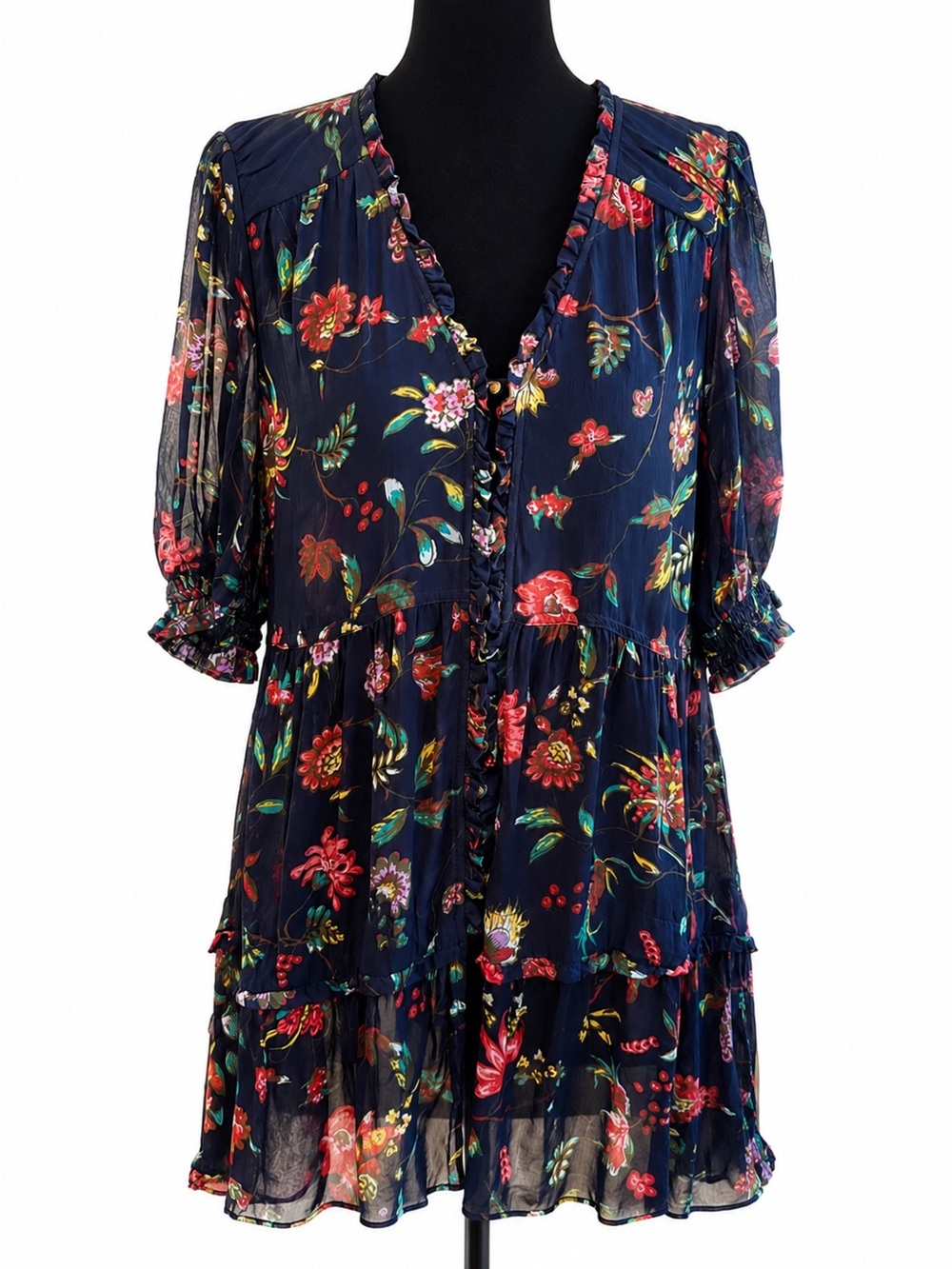 Anthropologie Salzburg Sheer Floral Babydoll Blouse Top Sz Medium